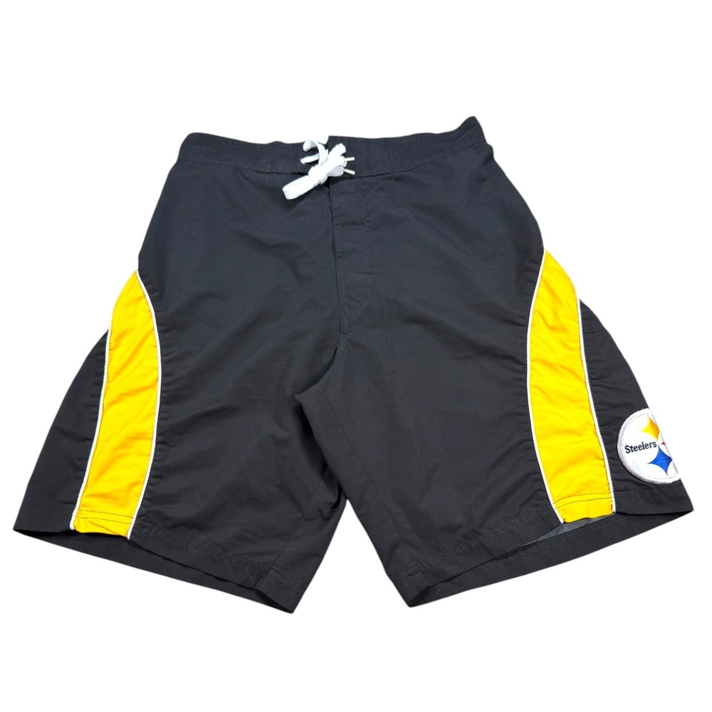Vtg NFL Team Apparel Swim Trunks Mens XL Black Pittsburgh Steelers Board Shorts